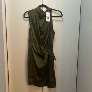 ZESICA Women's 2024 Fashion Satin Sleeveless Halter Neck Tie Waist Wrap Bodycon